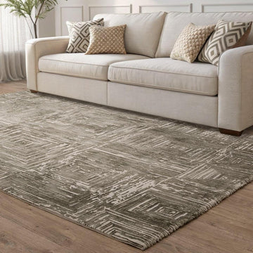 Kuza Portrait Modern Abstract Distressed Shimmer Hi-Lo Textured Soft Velvety Touch High-Density Durable Easy-Care Short Pile Khaki Green Rug-Asiatic Carpets-Rug Love - The Most Loved Rug Store